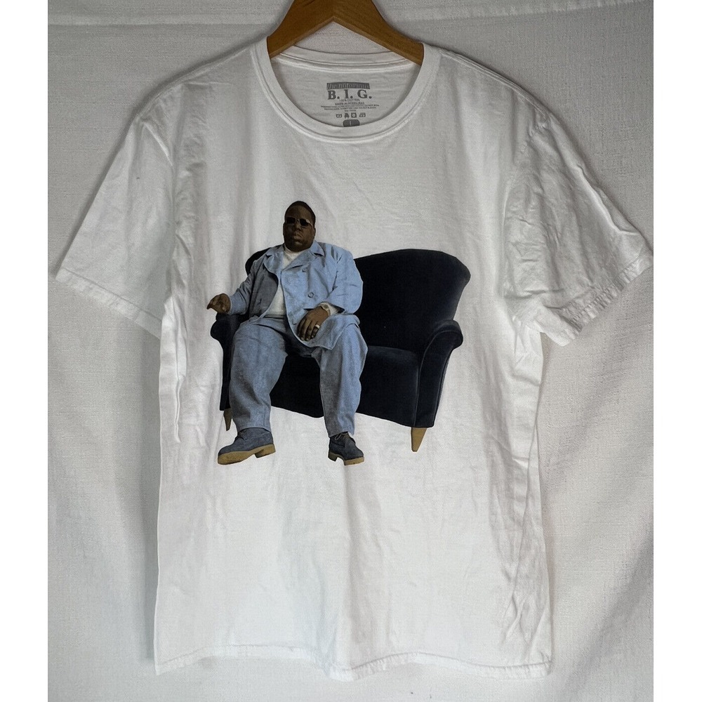 The Notorious B.I.G. White Graphic T-Shirt Men's Size Large 90's Hip Hop Music